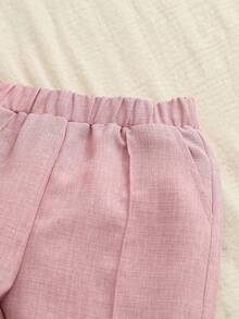 SHEIN 4件套儿童男童绅士返校套装，包括长袖衬衫配领结、马甲、长袖西装外套和裤子，适合生日、婚礼、洗礼、周岁生日派对、儿童比赛表演、婚礼正式场合穿着。 - 粉色 - 查看 7