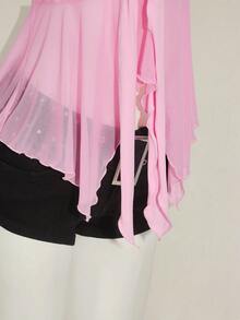 SHEIN ICON 不对称网眼下摆女士背心 - 淺粉色 - 查看 8