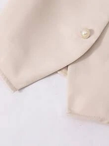 SHEIN 少女珍珠纽扣装饰外套和裤子套装，翻领开衫套装 - 杏色 - 查看 6