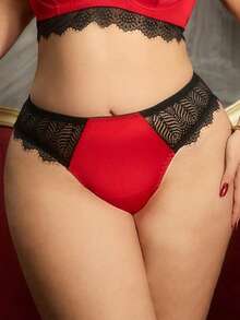 PinupPomp Plus Size Underwear, Black Fabric Patchwork, Comfortable & Skin-Friendly, Suitable For Music Festivals, Vacations, Parties, Retro Palace Style - Red - View 1