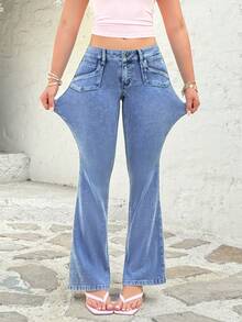 Rivivi 女士休闲水洗低腰喇叭牛仔裤 - 淺色水洗藍 - 查看 8