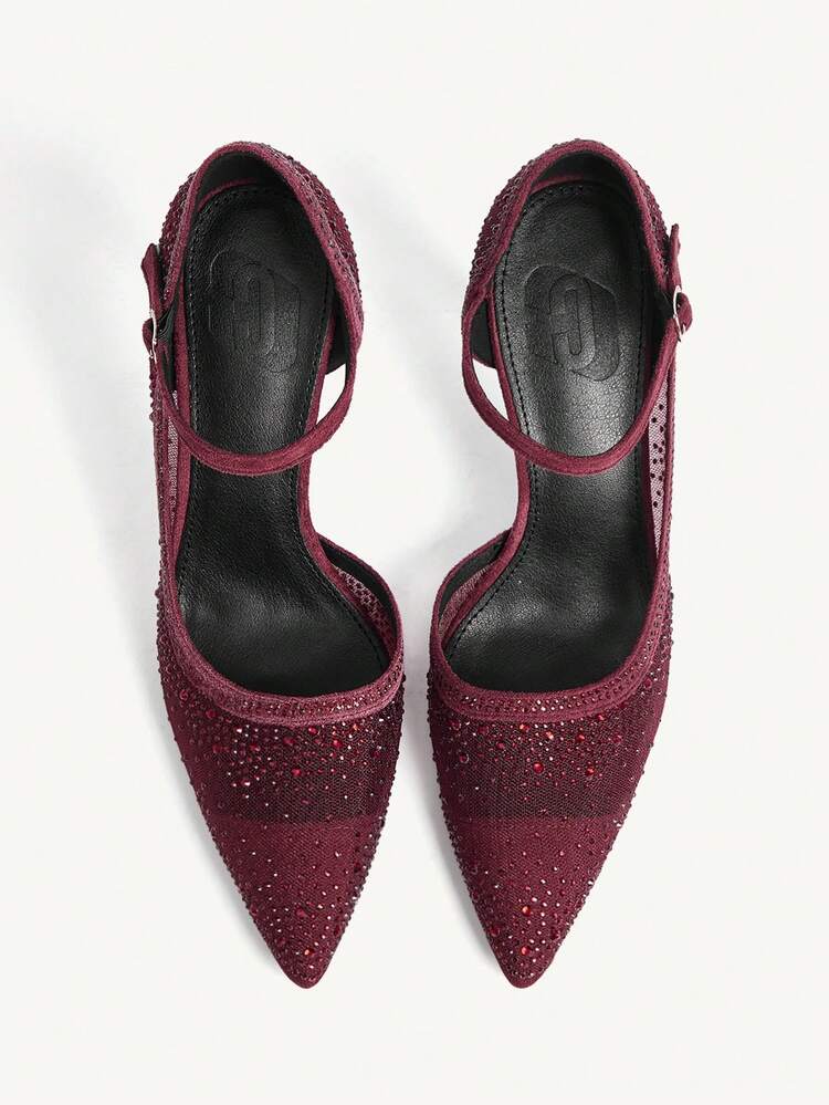CUCCOO CHICEST Women's Pointed Toe High Heel Shoes, Rhinestone Decor Mesh Fabric, Fashion Comfortable For Daily, Party, Banquet, Buckle Strap Design Valentine's Day Elegant Shoes Wedding Shoes