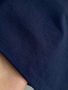 Tseoso 95%棉 藏蓝色休闲简约图案圆领修身女式T恤 - 藍色 - 查看 6