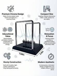 Newton Swing Balance Ball With Black Base, Fun Science Physics Learning Accessory, Anxiety Relief Desk Toy, Office Home Decor - Birthday Christmas Party Gift - Multi-color - View 7