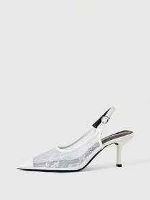 Women's New Pointed-Toe High-Heeled Shoes With Lace Material And Back Strap, Simple And Elegant Style Suitable For Commuting, Parties, Shopping, Wedding Season, And More - Off-white - View 2