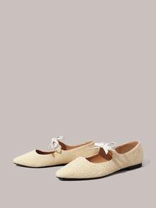 Styleloop Giày bệt nữ, kiểu dáng slip-on, điểm nhấn nơ 3D trang trí, phong cách Bohemian, retro Mỹ, miền Tây, thích hợp cho lễ hội âm nhạc, tiệc tùng, là món đồ thiết yếu cho kỳ nghỉ xuân, váy Bohemian, trang phục ngày lễ, đồ dùng cần thiết khi đi du lịch. - Màu hạnh nhân nhạt - Xem 2