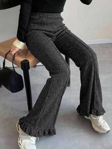 FRIFUL Women's Solid Color Ruffle Hem Straight Leg Loose Casual Comfortable Pants - Grey - View 4