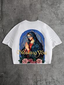 AXEPEAK Men's Graphic Print Round Neck Short Sleeve Casual T-Shirt - White - View 3