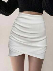 DAZY Chân váy bút chì ôm sát màu trơn dành cho nữ, thích hợp cho mùa hè. - trắng - Xem 7