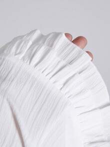 Elamini Tall Women's Summer Solid Color Ruffle Hem Tie Waist Short Sleeve Blouse - White - View 6