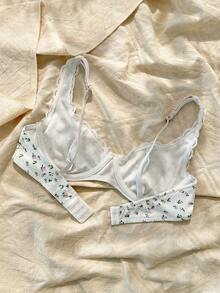 CottageSlumber Women's Ditsy Floral Butterfly Decor Underwire Bra Floral Bra Cute Bra  Cozy And Elegant Details - Multicolor - View 2