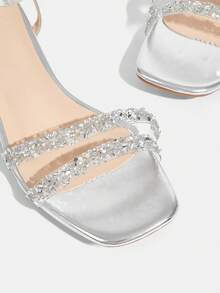 CUCCOO TILAWA Sandalias de tacón alto con cristales y decoración de cristal de Rhinestone para mujeres, para eventos y fiestas al aire libre, zapatos de primavera, tacones para el baile de graduación de primavera - Plateado - Ver 6