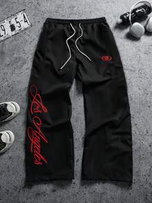 Sport MetroGents Celana Pria Kasual Serbaguna untuk Sehari-hari & Olahraga dengan Motif Huruf dan Tali Serut di Pinggang - Hitam - View 1