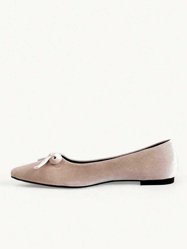 CUCCOO CHICEST Women's Velvet Mary Jane Shoes, Pointed Toe Bow Decor, Elegant Versatile Flat Shoes For Work & Commute