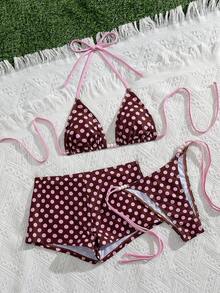 Swim Mod Bộ bikini tam giác in chấm bi mùa hè dành cho nữ, 3 mảnh - Nhiều màu - Xem 6