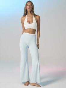 Aralina 休闲运动女式撞色腰带阔腿喇叭健身普拉提瑜伽裤 - 淺藍色 - 查看 1