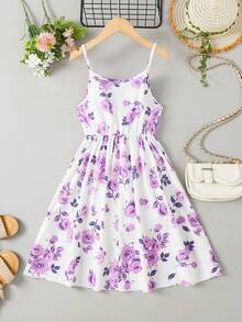 10-14 Years Old Girls' Floral Print Camisole Dress, Fresh And Sweet, Floral Pattern, Camisole Design, Comfortable - Multicolor - View 2