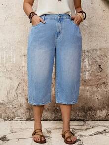 EMERY ROSE Mature Denim Quần short denim dáng rộng, túi xéo, size lớn, phong cách thường ngày, đã qua xử lý giặt, kiểu dáng thoải mái. - Màu xanh lam - Xem 3