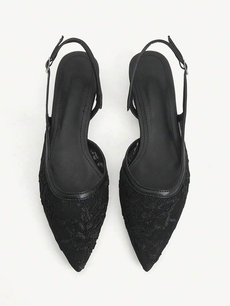 CUCCOO CHICEST Women Shoes Pointed Thick Heel Black Lace Mesh Strap Sexy Fashion Elegant With Skirt Daily Versatile Banquet Party Women Flat Shoes Slingback Shoes