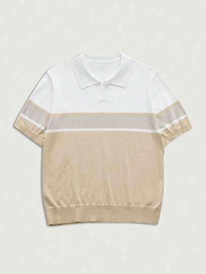 Courvante Bộ đồ hai mảnh mùa hè dành cho nam, áo polo tay ngắn phối màu kẻ sọc, bộ đồ hai mảnh dệt kim cho nam, trang phục nghỉ dưỡng cho nam, bộ đồ hai mảnh quần short thường ngày cho nam, bộ đồ phối hợp quần short cho nam.