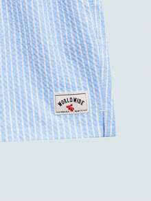 Modcrash 男士条纹印花抽绳腰沙滩短裤男士沙滩装 - 淺藍色 - 查看 5