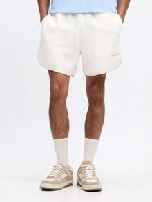 SUMWON Men's Textured Geometric Pattern Curved Hem Shorts With Side Pockets Summer Casual Beige - Apricot - View 1
