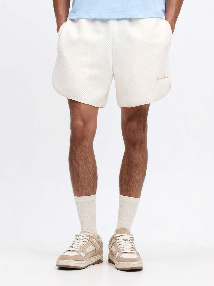 SUMWON Men's Textured Geometric Pattern Curved Hem Shorts With Side Pockets Summer Casual Beige - Apricot - View 1