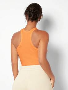 SHEIN BASICS 女士纯色休闲百搭日常上衣 - 亮橙色 - 查看 3