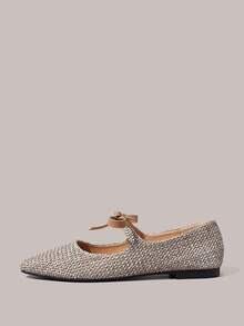 Styleloop Damen Slip-On Flache Schuhe, einzelner Riemen, Schleifen Dekor, Western Stil, geeignet für Musikfestivals, Partys, Frühlingsurlaubsoutfit im Boho-Stil, Urlaubsoutfit, Reisenotwendigkeit - Schwarzer Hafer - Übersicht 3