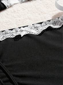 Swim Mod Plus Size Women's Multi-Color Spaghetti Strap Lace Trim Tankini Swimsuit 2 Pieces Set - Black - View 4