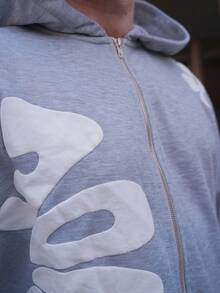 LEOGASHI LEOGASHI 男式字母印花连帽拉链长袖卫衣 - 灰色 - 查看 3