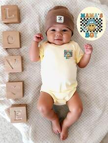 Áo liền thân tay ngắn cổ tròn in hình hoạt hình dễ thương, phong cách mùa xuân hè cho bé trai, thời trang thường ngày, sáng tạo, cá tính, tươi mới, tối giản, họa tiết mặt hoạt hình, kẻ caro, hình ván trượt, tia chớp, ngôi sao, chữ cái và khẩu hiệu, in hình đồ họa. Trang phục thoải mái hàng ngày, phong cách mùa hè ấm áp phù hợp với không khí mùa xuân và hè của bé trai. - Màu Khaki - Xem 4