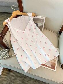 GlowEve CURVE Plus Size Cherry Print Twist Front Sleeveless Summer Shirt - Pink - View 3