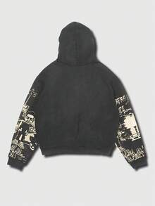 ROMWE MEN Street Life Áo hoodie nam in hình hoạt hình phong cách thường ngày mùa xuân, kiểu dáng Y2K. - Xám - Xem 2