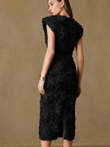 Aveloria Rosie 新款拼接串珠刺绣层叠荷叶边雪纺连衣裙，收腰设计，飘逸廓形 - 黑色 - 查看 2