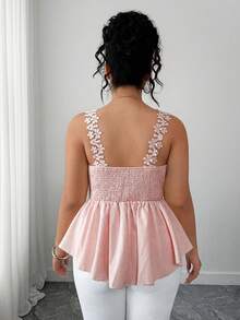 Elenzga Plus Size Women's Elegant Butterfly Decor A-Line Camisole, Spring/Summer - Pink - View 2