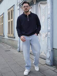 LEOGASHI LEOGASHI 男士 Y2K 直筒休闲水洗牛仔裤，简约黑色牛仔裤 - 淺色水洗藍 - 查看 1