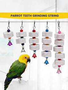 1 件多色鹦鹉喙磨钙石带铃铛笼玩具，花卉悬挂式咀嚼玩具，适用于玄凤鹦鹉、爱情鸟、长尾小鹦鹉、仓鼠、兔子 - 彩色 - 查看 2