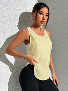 Seamluxe SHEIN Sport Top deportivo de malla sin mangas amarillo claro versátil y casual para yoga - Amarillo - Ver 3