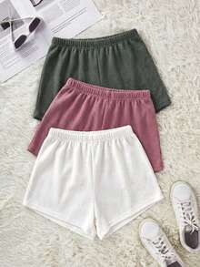 SHEIN Women Cotton Waffle Fabric Cute Printed 3pcs Multi Pack Sleep Shorts - Multicolor - View 2