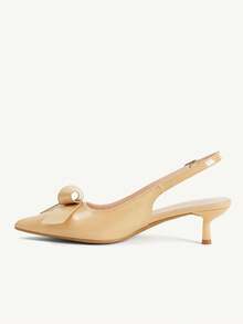 CUCCOO CHICEST Sapatos Femininos Bico Fino em Couro Envernizado Cáqui, Novo Estilo Suave e Elegante para Primavera e Verão, Uso em Chá da Tarde com Decoração de Origami, Sapatos de Salto Alto Agulha Slingback - Caqui - Visão 5