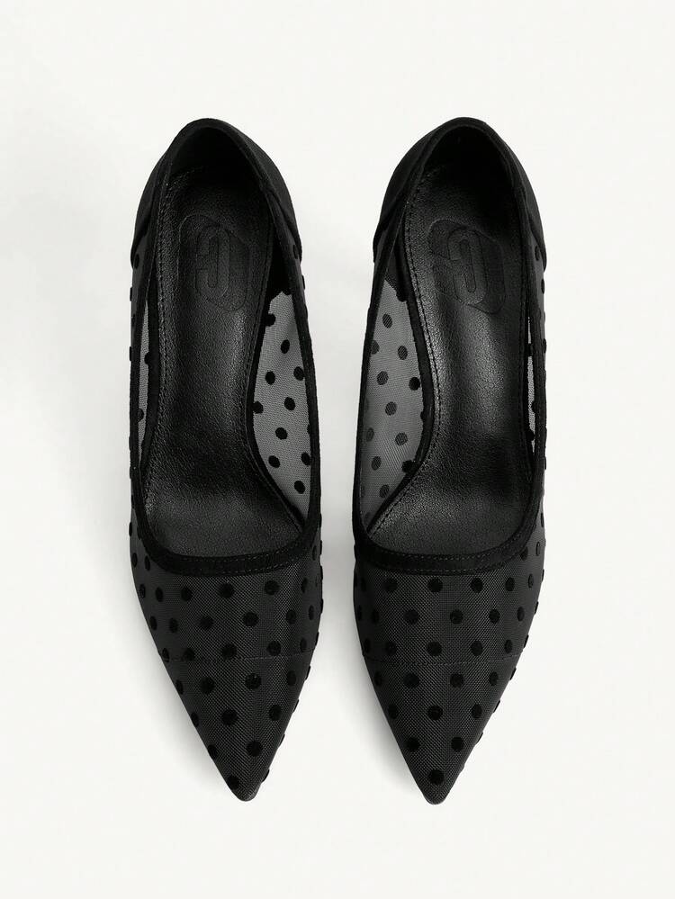 CUCCOO CHICEST Women Shoes Outdoor Women's Pointed Stiletto Fleece Dot Decorative Mesh Fabric Fashion Comfortable Daily Party Wedding Banquet Slip-On Shoes