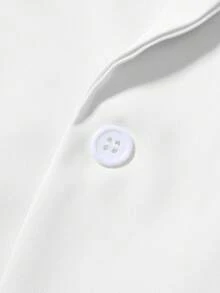 Manfinity CasualCool 男士休閒純色翻領短袖襯衫與長褲套裝，極簡百搭，適合春夏秋季，正式場合適用 - 白色 - 查看 7