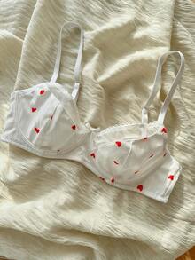 Heart Print Bra Lingerie, Kawaii - White - View 6