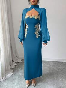 Elenzga A Long, Elegant And Romantic Autumn Dress For Women - Blue Power - View 3