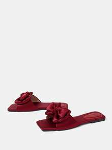 CUCCOO HITCHD Bow Simple Versatile Temperament Comfortable Fashion Generous Commuter Holiday Beach Flat Sandals Summer Shoes Wedding Shoes Bride Shoes - Burgundy - View 3