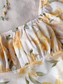SHEIN Gaun Motif Bunga Kuning untuk Remaja Perempuan Musim Semi & Musim Panas/Hari Valentine/Liburan/Liburan - Kuning - View 5