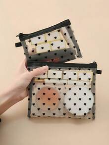 Multifunctional Mini Heart Mesh Design Cosmetic Pouch, Portable Nylon Clear Makeup Bag, Minimalist Zipper Travel Accessory Organizer, Versatile Inner Bag For Coins Jewelry Small Items, Gift For New Semester Spring Summer Vacation Commemorative Days, 2026 New Arrival - Multicolor - View 9
