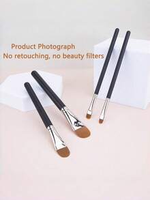 4Pcs 4 Sizes Ultra Thin Flat Foundation Concealer Brush Set Professional Liquid Makeup Blending Tool For Flawless Coverage Face Contour Cosmetics - Black - View 8