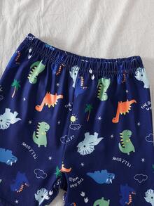2-Piece Baby Boys Pajamas Set,Navy And White Cartoon Dinosaur Print Summer Shorts & Raglan Short Sleeve Loungewear,Soft Knit Cute Nightwear For Work - Blue - View 6